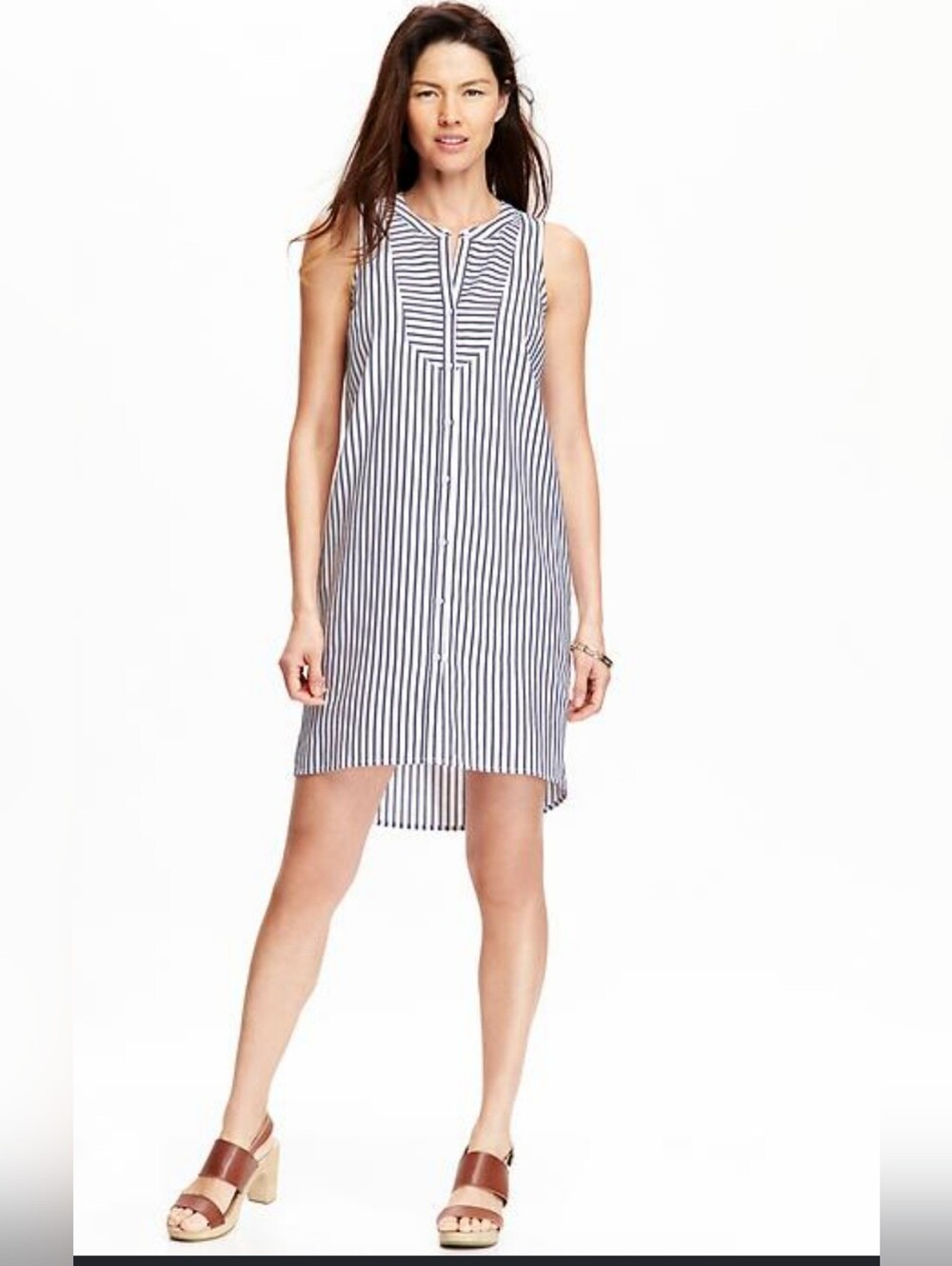 Old Navy Women's Sleeveless Striped Shirt Dress - Navy/White - M